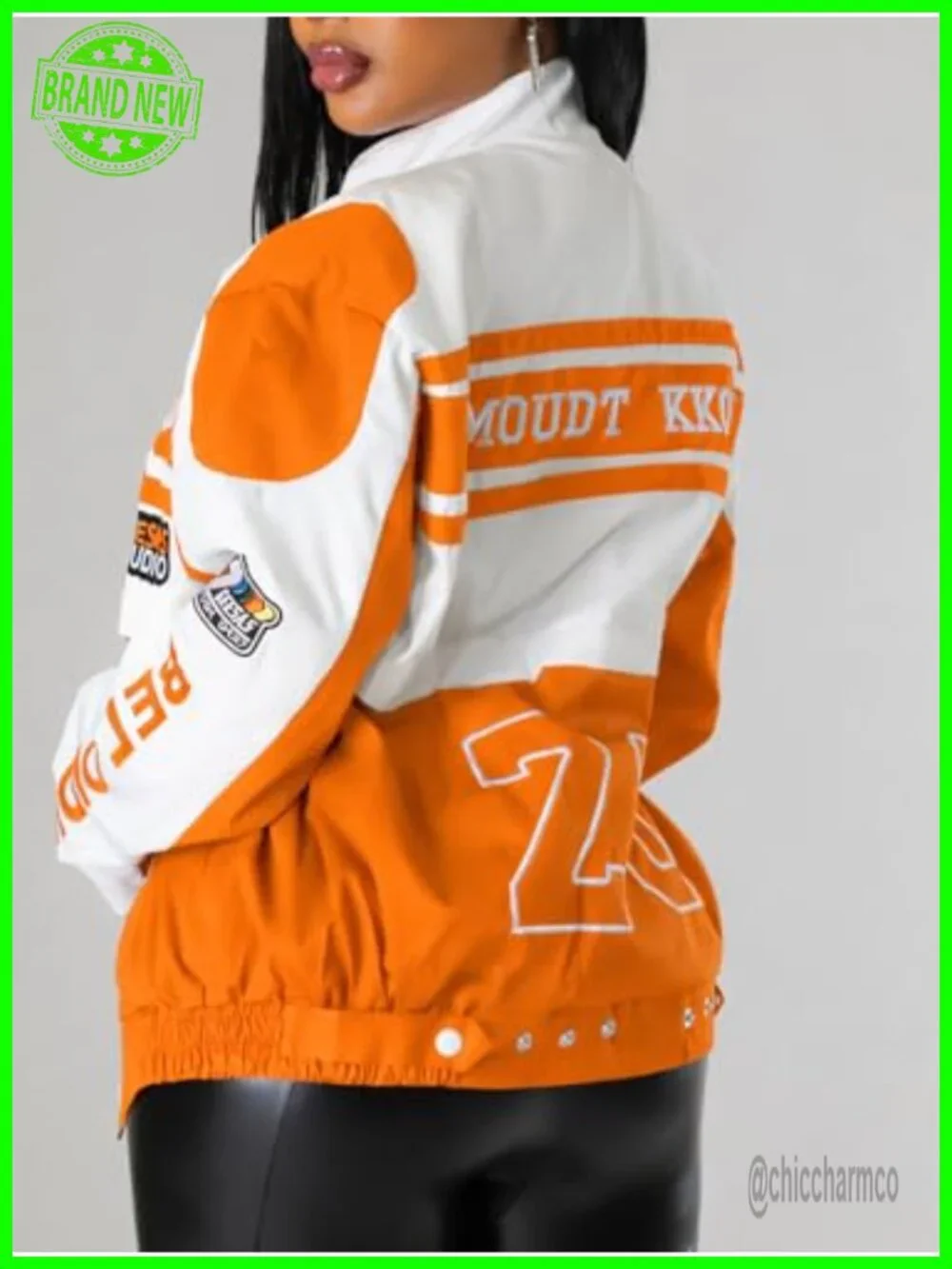 Women's Moto Racer Jacket Detachable Letter Graphic Vintage Color Block
